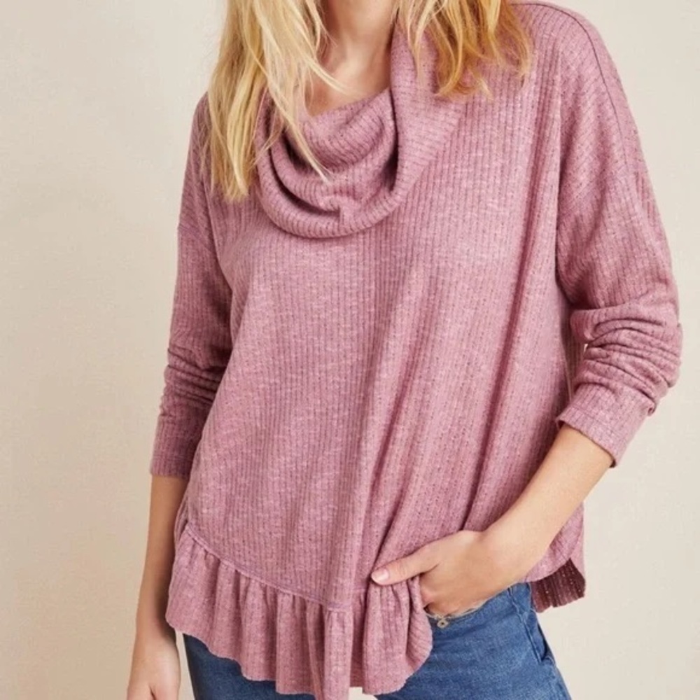 Anthropologie Maeve Addie Ruffled Hacci Cowl Neck Pullover Size small EUC - Picture 3 of 11